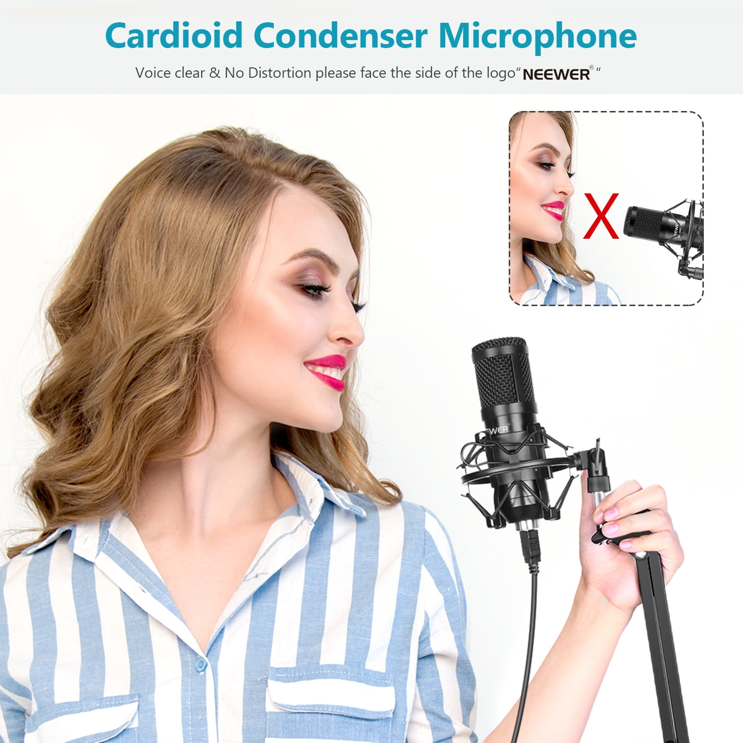 Blue Neewer USB Microphone Kit Supercardioid Condenser Microphone with Boom Arm and Shock Mount for YouTube Vlogging Plug&Play and Skype Calls Podcasting Game Streaming 