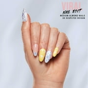 Salon Perfect Artificial Fake Press-On Nails, 346 Viral Nail Edit, Lemon, Medium Almond, File and Glue Included, 30 Nails