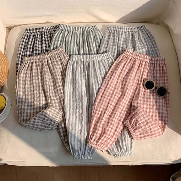 Baby Girl Pants Toddler Plaid Striped Elastic Casual Pants Summer Lightweight Proof Black 18-24 Months