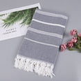 thumbnail image 3 of Serviette de Plage Turque pour Adultes Antiadhésive Design Rayé Sable avec Pompon Châle de Sauna Extérieur, 3 of 5