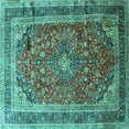 thumbnail image 1 of Ahgly Company Indoor Square Medallion Turquoise Blue Traditional Area Rugs, 3' Square, 1 of 4