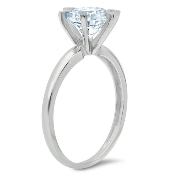1 ct Round Cut Natural Aquamarine Solitaire Engagement Ring for Women in 18K White Gold