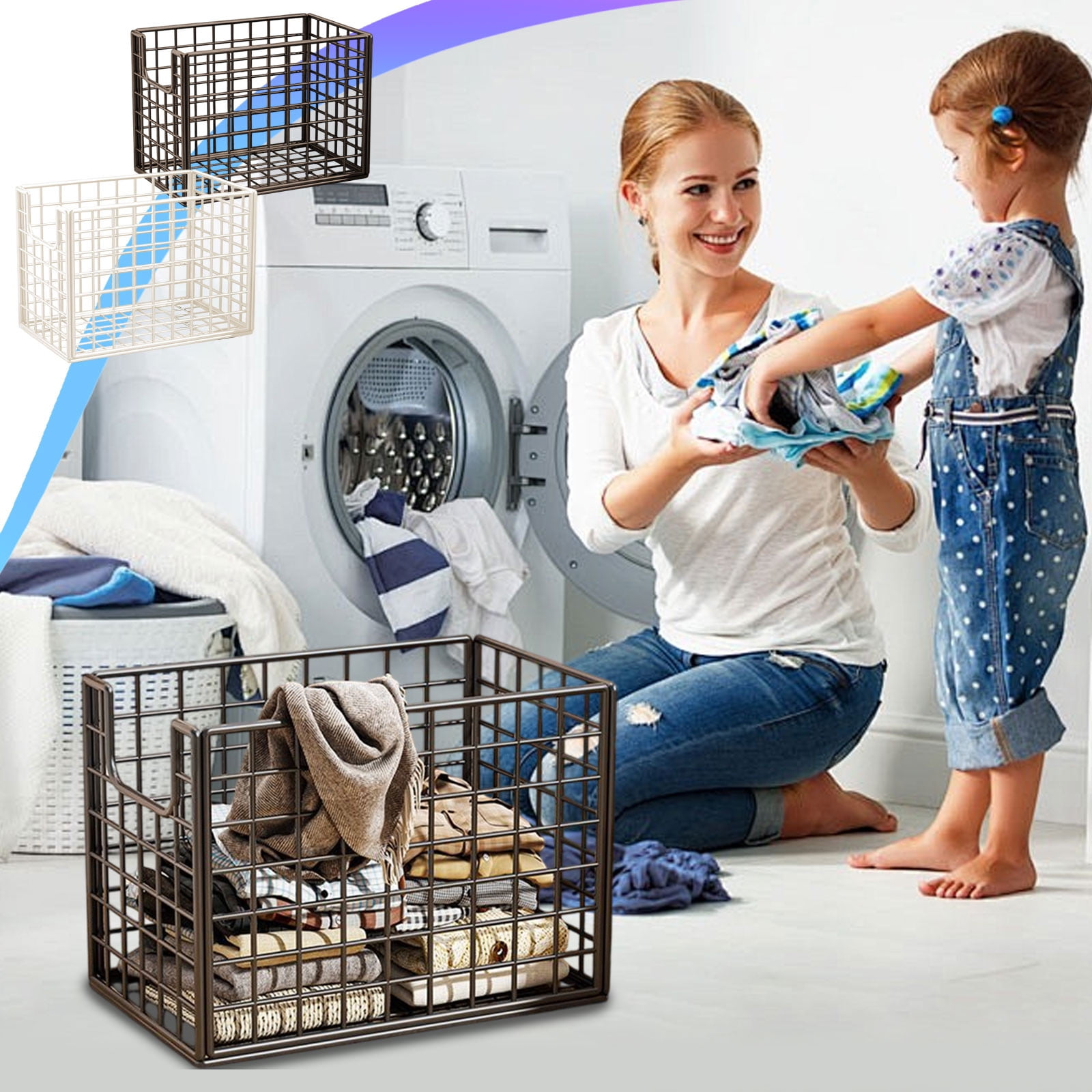 Panier à Linge, Panier à Vêtements Sales, Conteneur de Rangement pour Vêtements Durable, Panier de Rangement Pliable Grande Capacité, Design Tissé en Plastique, Bac à Linge Multi-Usage, Support pour Vêtements Sales