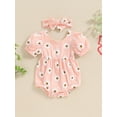 thumbnail image 5 of Aojekbee Baby Girls Summer Rompers Infant Short Puff Sleeve O Neck Floral Romper with Headband, 5 of 10