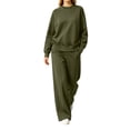 thumbnail image 2 of Usloyux Women's 2 Piece Set Round Neck Long Sleeve Pullover Top and Wide Leg Pants Matching Lounge Outfits Solid Basic Tracksuit, Army Green M, 2 of 6