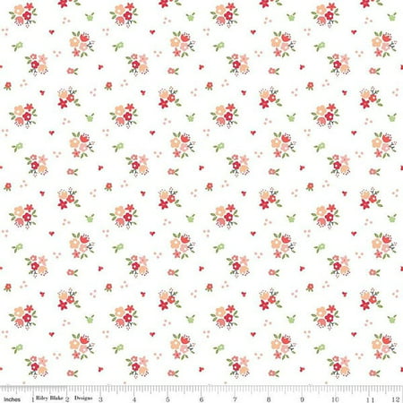 Summer Blush~Tiny Bouquets on White Cotton Fabric by Riley
