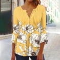thumbnail image 2 of Pompotops Tunique Décontractée à Manches 3/4 Imprimée Florale Col en V pour Femmes Chemises Basiques d'Été Blouse Plissée Liquidation, 2 of 5