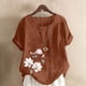 thumbnail image 2 of Vestidos Casuales Para Mujer, Blusas De Mujer De Moda Blusa informal de lino con cuello redondo, manga corta y botones para mujer, 2 of 4