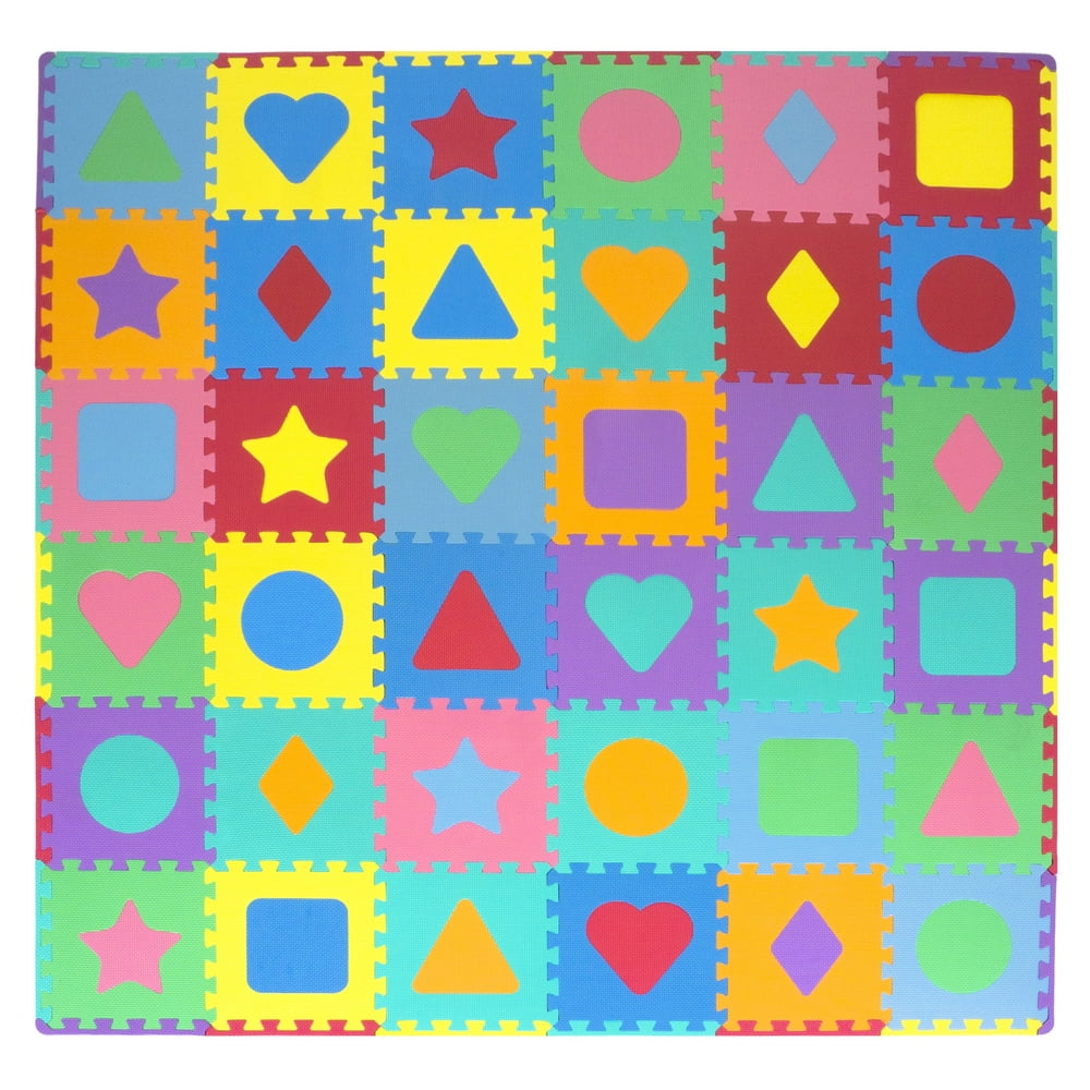 ProSource Kids Foam Puzzle Floor Play Mat with Shapes & Colors