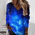 thumbnail image 4 of Gibobby Blusas De Manga Larga Para Mujer Camiseta de manga larga con cuello en V y estampado a la moda para mujer（Azul， XXL), 4 of 5