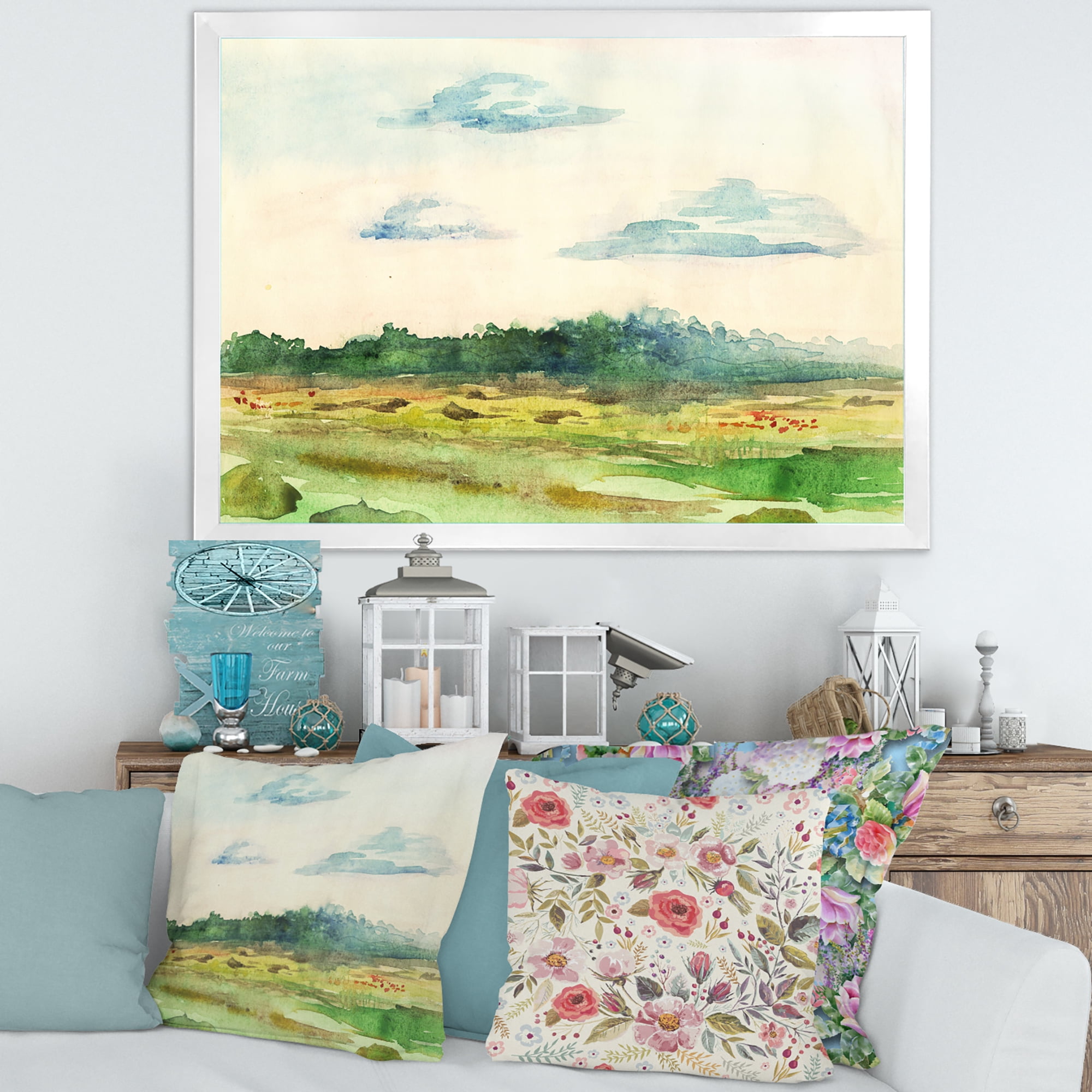 Designart 'Summer Landscape Of Green Blossoming ' Traditional Framed Art Print