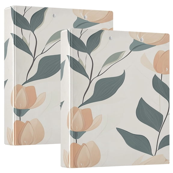 Pastel Flower Stems 12.4x10.6in PVC Round Ring Binder, D-Ring 3-Hole, Metal Clip, 200 Sheets