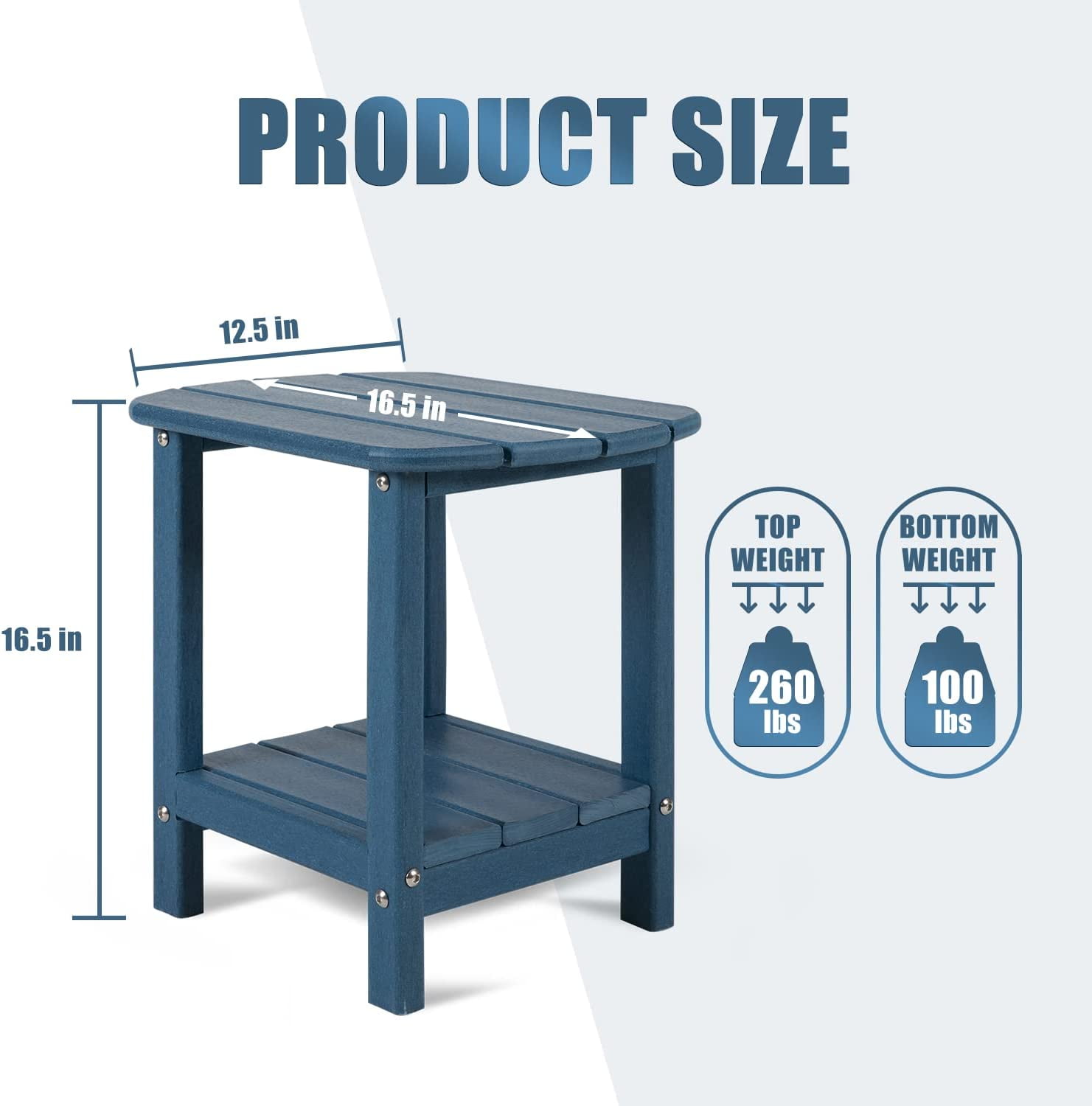 Nalone End Table Adirondack Small Side Table 16.5" Outdoor HDPE Plastic Small End Table for Home Living Room Bedroom Patio Farmhouse Patio (Blue)