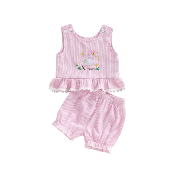BemeyourBBs 2Pcs Toddler Baby Girls Summer Clothes Infant Baby Girl Goose Outfits Sleeveless Crew Neck Goose Embroidery Vest Tank Tops and Elastic Waist Bloomer Shorts Set