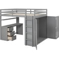 thumbnail image 6 of DEALTOPS Full Size Loft Bed with Wardrobe, Wood Loft Bed Frame with Desk 3 Storage Drawers Shelf Space Saving Platform Bed - Gray, 6 of 7