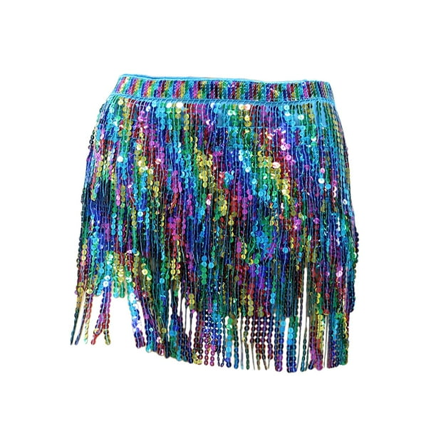 Bufanda de danza del vientre para mujer, traje de baile, bufanda de cadera brillante, con flecos de lentejuelas versátiles para Rumba Samba, Fernando falda de baile latino