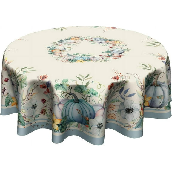 Pumpkin Leaves Round Tablecloth 60 Inch, Fall Autumn Thanksgiving Harvest Table Cloth Washable Table Cover for Dinner Kitchen Holiday Picnic Party Garden Decoration