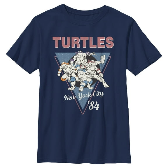 Boy's Teenage Mutant Ninja Turtles Vintage Group Triangle Graphic Tee Navy Blue Large