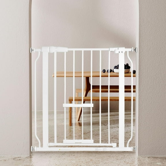 BalanceFrom Easy Walk-Thru Safety Gate with Pet Door for Doorways and Stairways with Auto-Close/Hold-Open Features, 30-Inch Tall, Fits 29.1 - 33.8 Inch Openings, White
