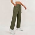 thumbnail image 5 of Casual Loose Fit Cargo Pants for Women High Waisted Straight Wide Leg Trousers with Functional Pockets for Daily Outdoor Outfits Green XL, 5 of 5