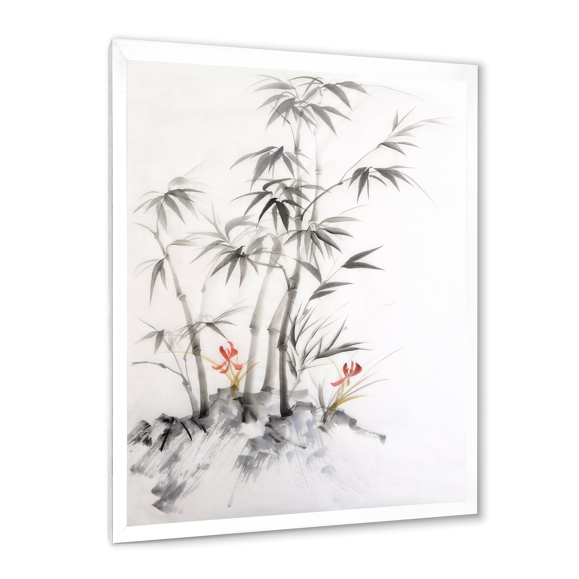 Designart 'Vintage Black and White Bamboo III' Traditional Framed Art Print
