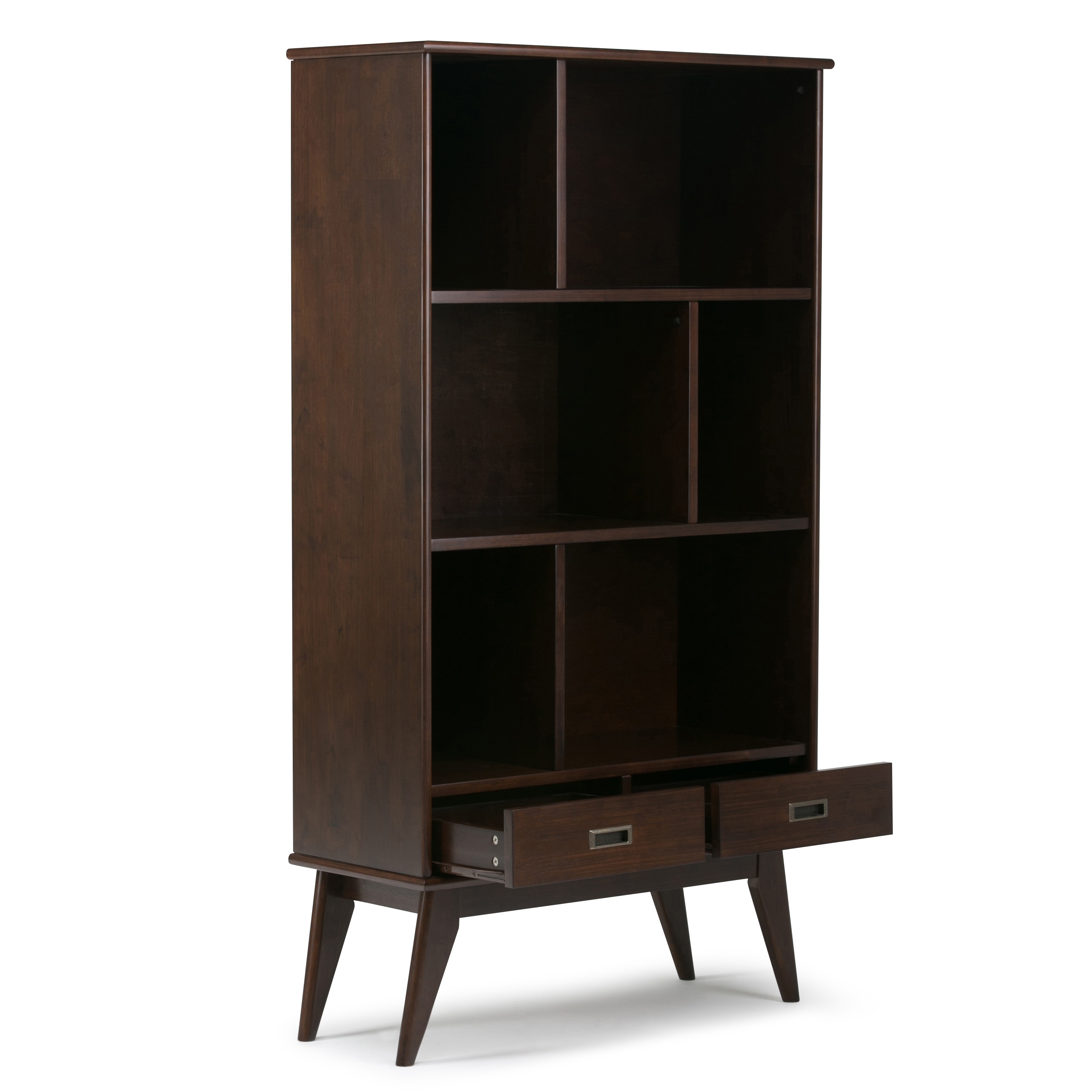 WyndenHall  Tierney SOLID HARDWOOD 64 inch x 35 inch Mid Century Modern Wide Bookcase and Storage Unit - 35"w x 14"d x 64" h Teak Brown Stained - image 4 of 5