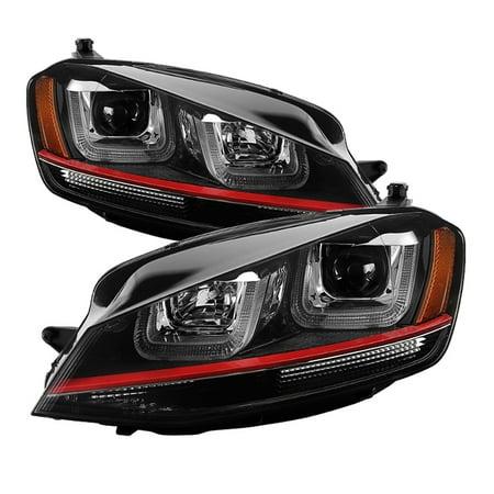 - Spyder Volkswagen Golf VII 14-16 Projector Headlights - DRL LED - Red Stripe - Black