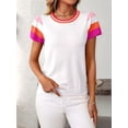 thumbnail image 5 of Women'S Color Block Tops Casual Crewneck Short Sleeve Pullover Sweater Knit Beach Vacation Clothes White S, 5 of 9
