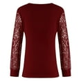 thumbnail image 4 of Womens Lace Splcing Tops Deep V Neck Hollow Out Long Sleeve Tunic Shirts Solid Color Casual Loose Plus Size Blouses(4X-Large,Wine), 4 of 5