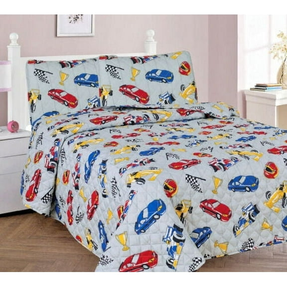 SAMIMPORT 2011 3 Piece Multicolor Car Print Quilt Bedding Set, Full