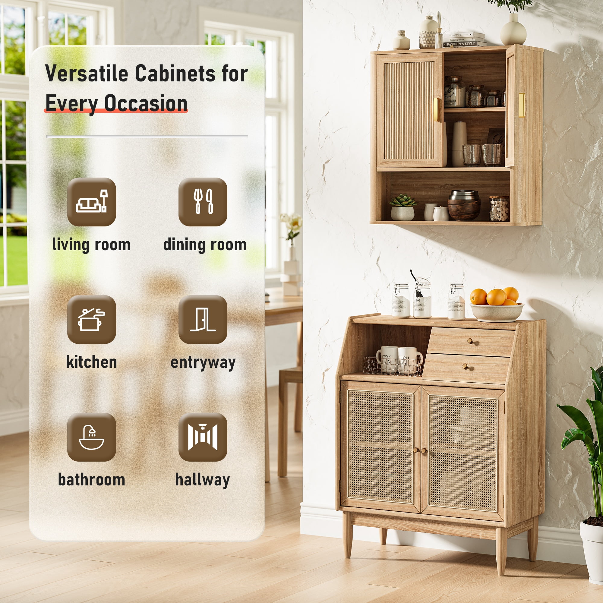 Bathroom Storage Cabinet with Adjustable Shelves, Over The Toilet Organizer for Laundry Room, Kitchen & Living Room, Medicine Cabinet with Wood Doors Natural Wood