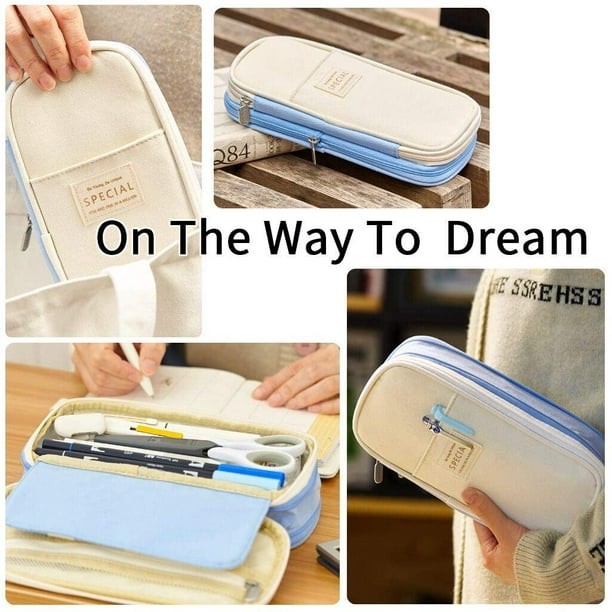 iSuperb Portable Pencil Case Large Capacity Cotton Linen Organizer Storage Zipper Compartments Pen Bag Pouch Makeup Bag