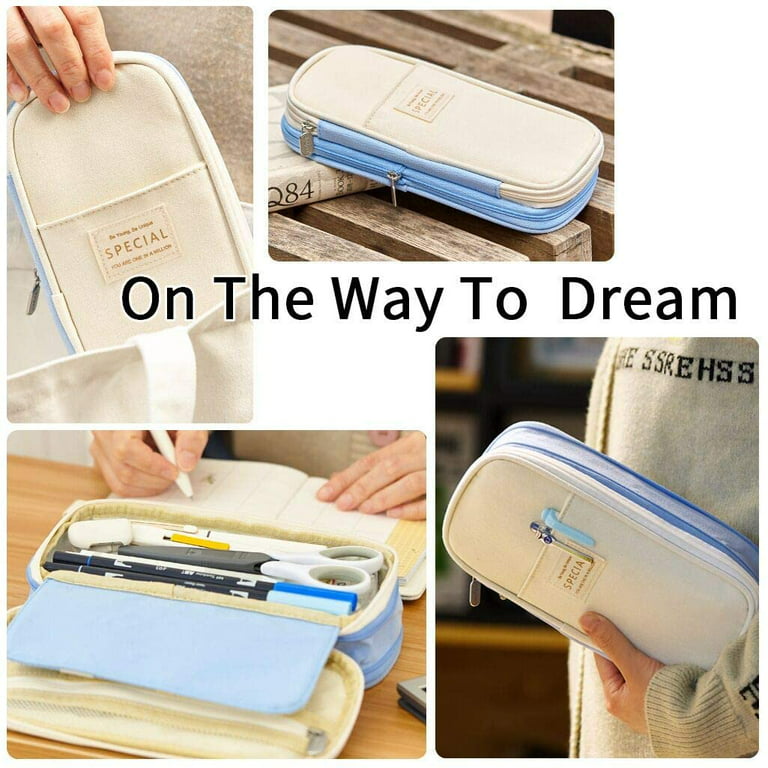 EASTHILL Big Capacity Pencil Pen Case Office College School Large Storage  High Capacity Bag Pouch Holder Box Organizer Light Blue