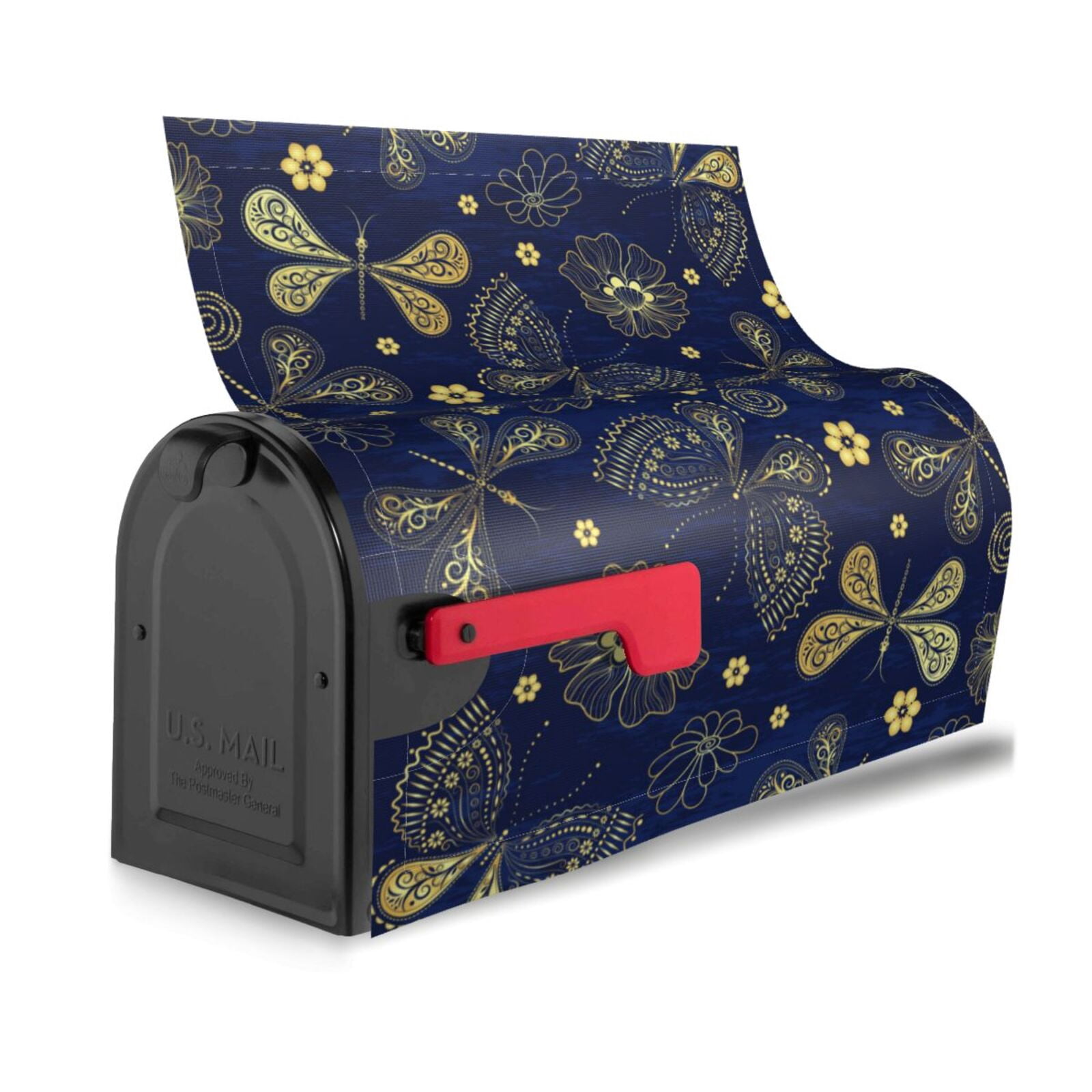 Logiee Vintage Golden Butterfly Print Post Letter Box Wrap Decor, Mailbox Cover Suitable for Standard Mailbox and Large Size Mailbox,Outdoor Yard Decoration-25.5x21 in