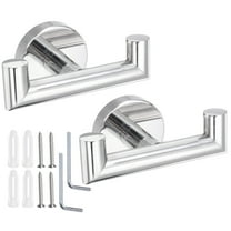 2pcs Double Towel Hook, Stainless Steel Coat Hook, Wall Mount Robe Hooks Hand Towel Hanger Bright Silver