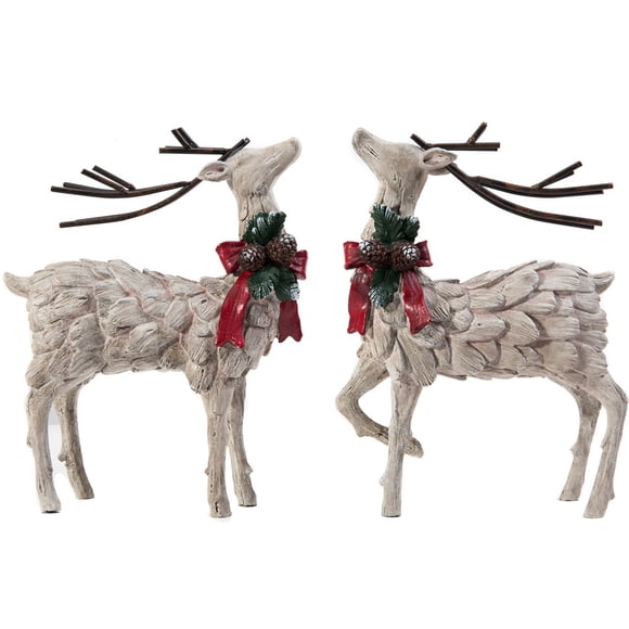 CEDAR HOME Figurine de Vacances en Résine Statue Décorative de Cerf de Noël, 2 Pcs