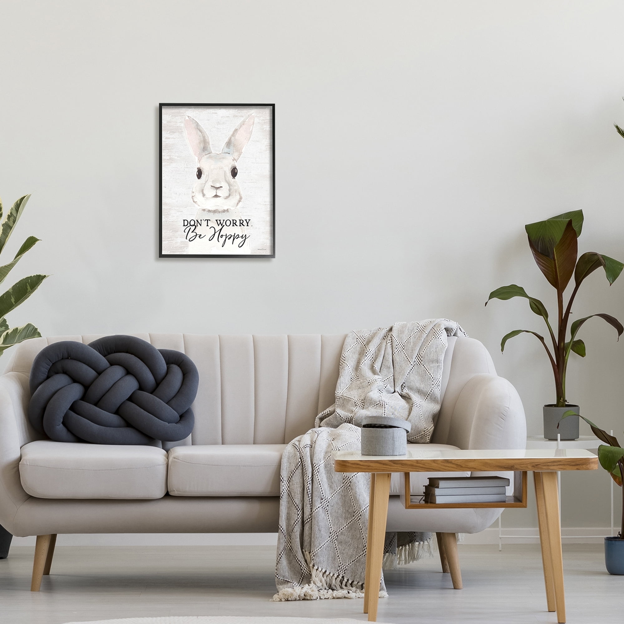 Don't Worry Be Hoppy Easter Bunny Rabbit Pun Black Framed Giclee Art, 16 x 20, By Lettered and Lined