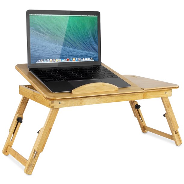 Mount-It! Notebook Bed Tray with Tilting Top and Pullout Storage Drawer |  Foldable Design | Bamboo