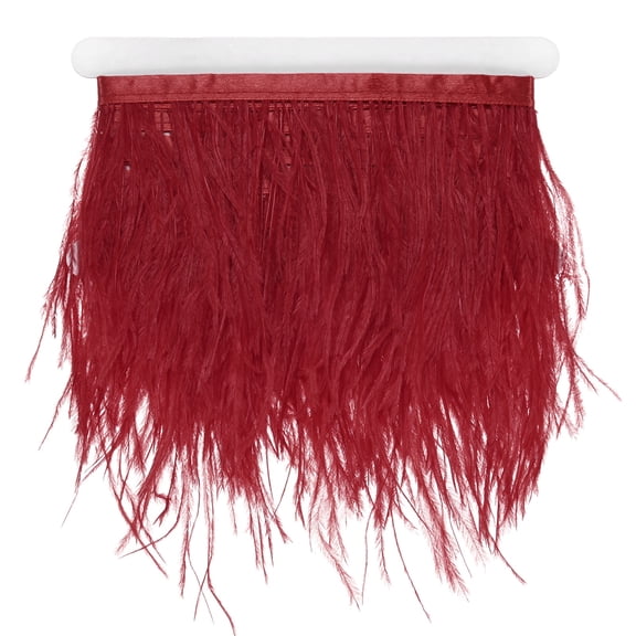 Uxcell Ostrich Feather Trim Fringe, 2 Yards 4-6" Natural Fluffy Feather Trim for Crafting [Wine Red]