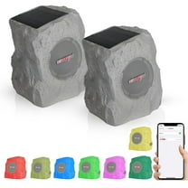 Solar & USB Rechargeable Outdoor Rock Speaker – Waterproof Bluetooth 5.3 Garden Speaker with 7-Color RGB Lighting, 2600mAh Battery for Pool, Patio & Home,2PCS Grey