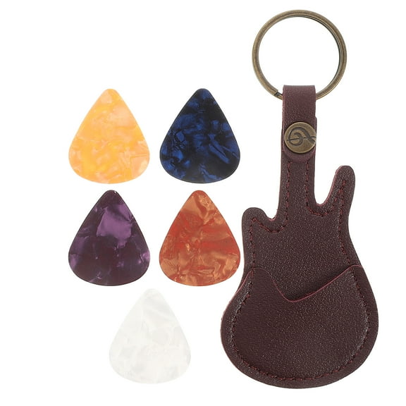 OFFIGAM 1Set Elegant Copper Guitar Pick Holder and Keychain with PU for Daily Use