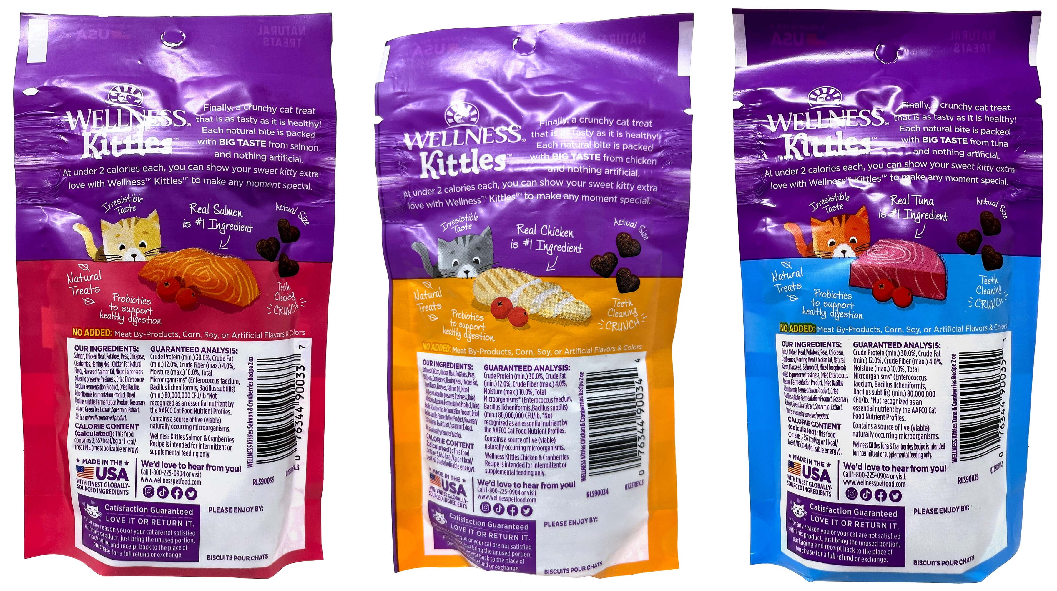 Wellness Kittles Grain Free Cat Treats with Cranberries 3 Flavor Variety (1) Each: Chicken, Tuna, Salmon + MerlinsMart Zine | Catnip Toy