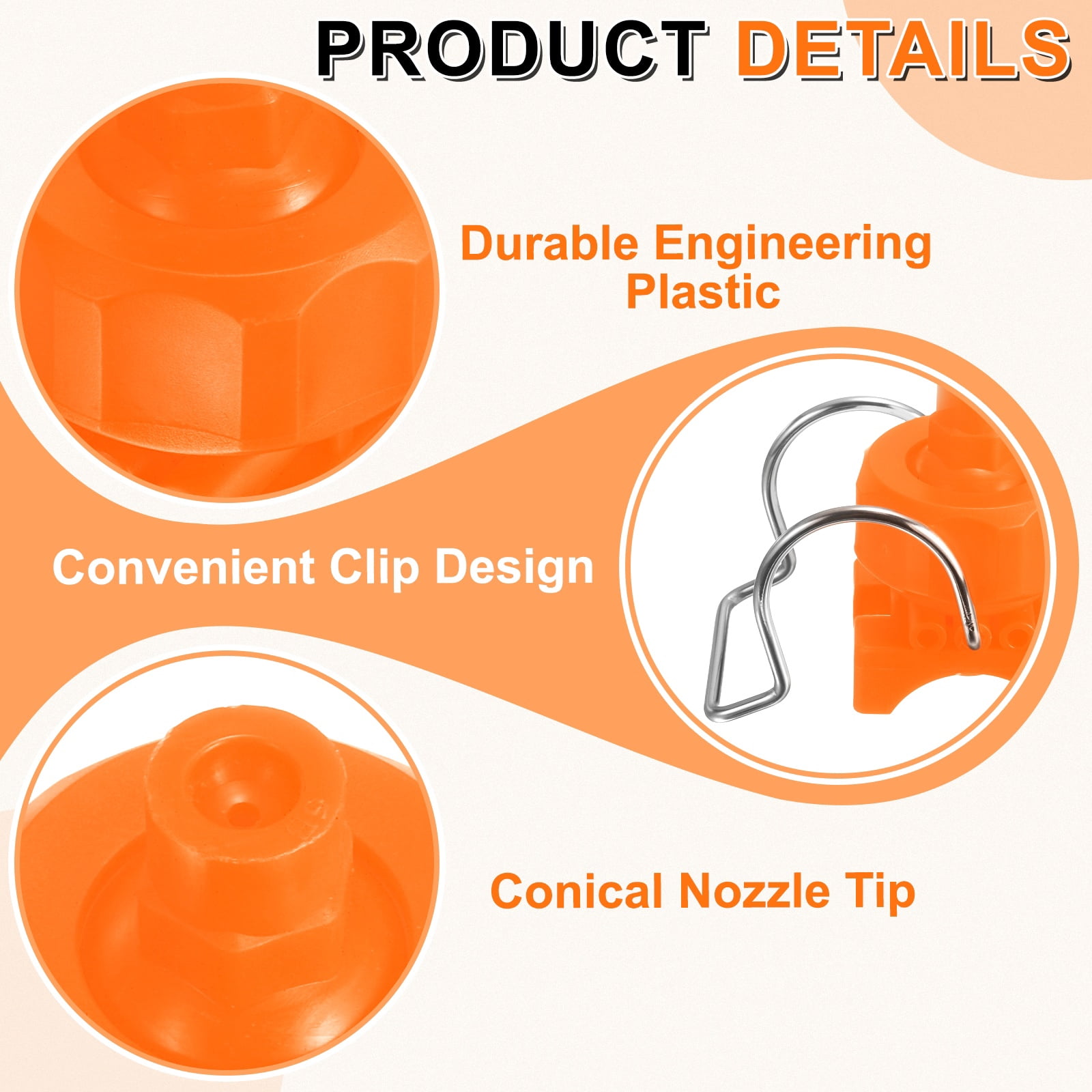 10Pack 65 Degree Spray Nozzle with Clip Fit 32mm/1.3" Hose, 0.25m³/h