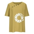 thumbnail image 4 of Womens Tops Under $10 Women Print Short Sleeve Loose Button Round-Neck Shirt Solid Blouse Tops Yellow L, 4 of 6