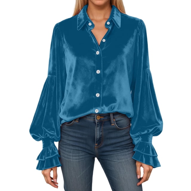 Daznico Elegant Flowy Ruffle Sleeve Blouse for Women's Formal Party and Wear