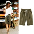 thumbnail image 2 of Aboser Summer Casual Bermuda Shorts for Women Linen Cotton Lounge Shorts Drawstring Elastic Waist Long Shorts Lightweight Straight Leg Capri Pants, 2 of 4