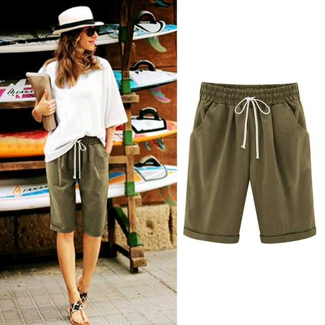 Gspmoly Short pour Femmes, Short pour Femmes de Couleur Unie à la Mode et au Tempérament, Pantalon et Short en Cinq Parties, Short de Randonnée pour Femmes jusqu'à 70 % de Rabais Brun TTTG