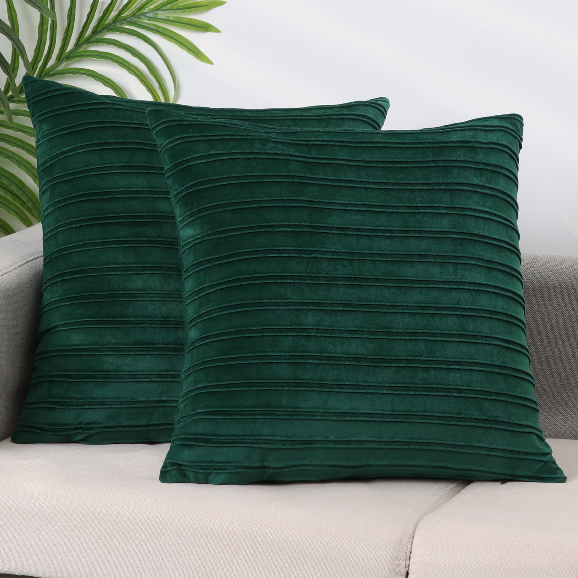 Unique Bargains 4 Pcs Velvet Striped Throw Pillow Covers Pleated Front Cushion Covers Green 18" x 18"