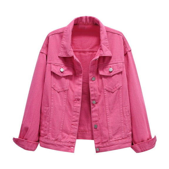 Women's Denim Jacket Fashion Casual Button Front Coat with Pockets Stylish Short Outerwear for Ladies