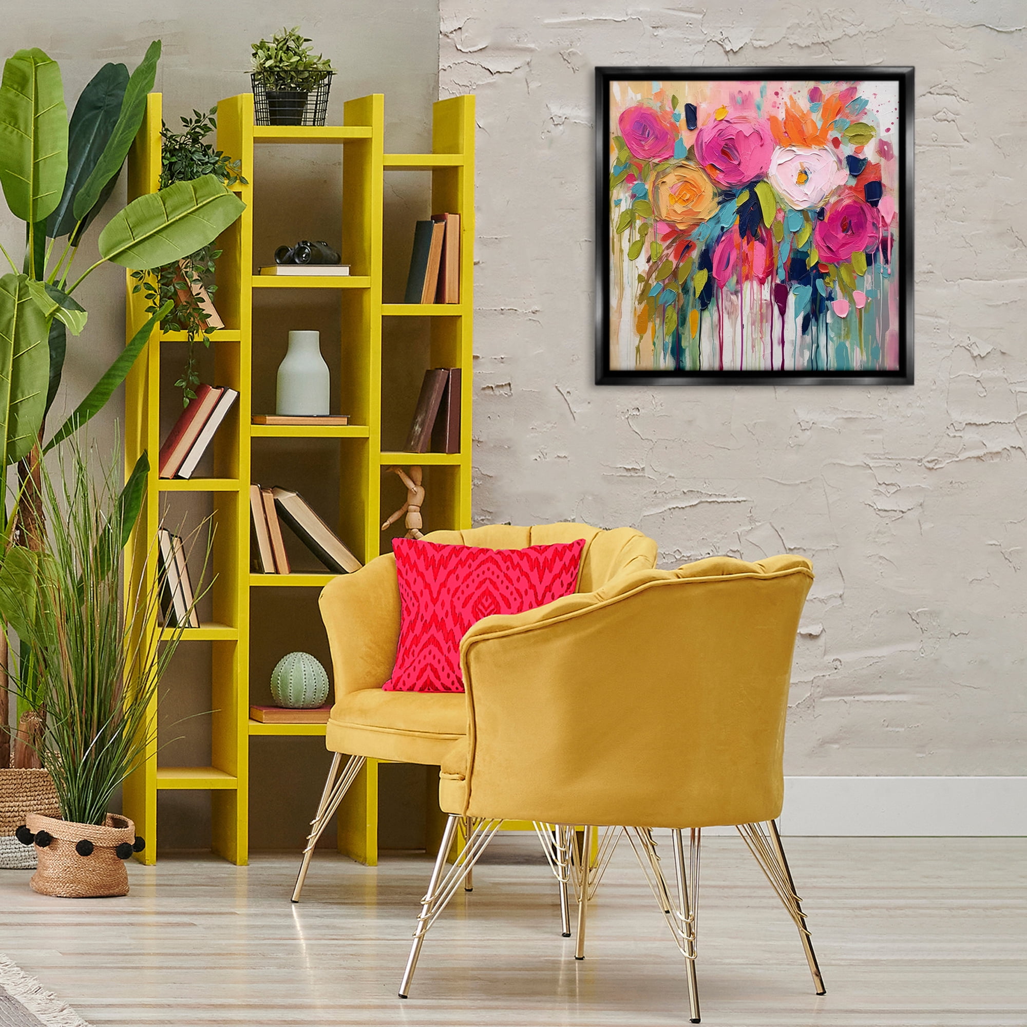 Stupell Industries Urban Paint Bouquet Botanical & Floral Painting Black Floater Framed Art Print Wall Art, 25 x 25
